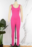Rose Red Casual Sportswear Solid Basic U Neck Skinny Jumpsuits