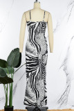 Черное сексуальное длинное платье с принтом и V-образным вырезом на спине Платья