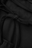 Zwarte casual effen rugloze kruisbandjes off-shoulder jurk met korte mouwen
