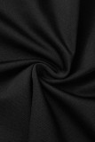 ブラック カジュアル ソリッド バックレス クロス ストラップ オフショルダー 半袖 ドレス ドレス