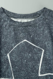 Camisetas casuais cinza escuro com estampa de rua e patchwork com gola O