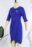 Royal Blue Casual Elegant Solid Patchwork Asymmetrical O Neck Irregular Dress Dresses