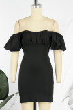 Черное повседневное однотонное платье с открытой спиной и перекрестными ремешками с открытыми плечами, платье с коротким рукавом, платья