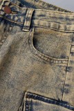 Veelkleurige casual effen patchwork spijkerbroek met hoge taille en normale spijkerbroek