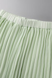 Mint green Casual Solid Bandage Backless Pleated Halter Sleeveless Two Pieces