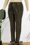 Pantalones de color sólido de cintura alta regulares de taladro caliente sólido sexy de oro negro