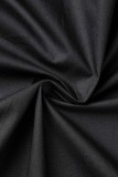 Vestidos de talla grande de manga larga con cuello en V y escote en V con abertura sólida sexy negra