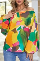 Farbe Casual Print Basic Off-the-Shoulder-Tops