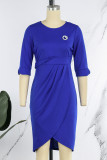 Vestidos de vestido irregular azul royal elegante sólido patchwork assimétrico com decote em O
