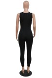 Black Sexy Patchwork Sequins See-through O Neck Skinny Jumpsuits
