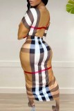 Multicolor Sexy Striped Patchwork V Neck Irregular Dress Dresses