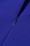 Azul Real Casual Elegante Sólido Patchwork Asimétrico O Cuello Vestido Irregular Vestidos