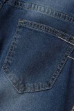Donkerblauwe casual effen patchwork met kwastjes Grote maten jeans