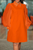 Tangerine Red Casual Elegant Solid Patchwork Friesen Gerade Kleider mit Umlegekragen