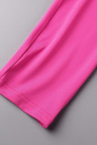 Розово-красная повседневная спортивная одежда Однотонные базовые узкие комбинезоны с U-образным вырезом