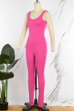 Rose Red Casual Sportswear Solid Basic U Neck Skinny Jumpsuits