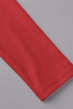 Vestidos saia lápis vermelho sexy patchwork sólido decote em v