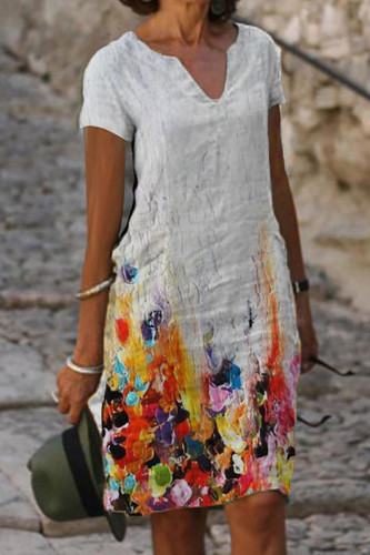 Leaf Print Casual Print Patchwork V Neck Straight Dresses
