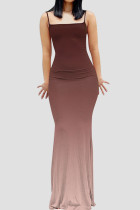 茶色のセクシーな段階的な変更プリント パッチワーク スパゲッティ ストラップ スリング ドレス ドレス