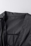 Черные сексуальные однотонные платья больших размеров с V-образным вырезом и длинным рукавом с разрезом