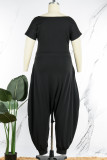 Grey Casual Solid Basic O Neck Plus Size Jumpsuits