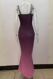 Purple Sexy Gradual Change Print Patchwork Spaghetti Strap Sling Dress Dresses