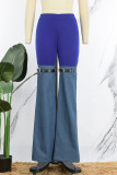 Black Casual Patchwork Contrast Regular High Waist Conventional Patchwork Trousers