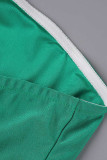 Зеленые сексуальные повседневные однотонные лоскутные прозрачные узкие комбинезоны с контрастной лямкой на спине и открытой спиной