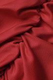 Vestidos de falda de lápiz con cuello en V de patchwork sólido sexy rojo