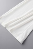 Bianco casual solido patchwork colletto rovesciato senza maniche due pezzi