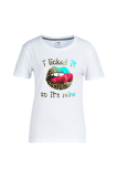 Navy Blue Casual Street Print Lips Printed Patchwork O Neck T-Shirts