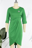 Grön Casual Elegant Solid Patchwork Asymmetrisk O-hals oregelbunden klänning klänningar