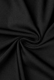 Vestido preto casual street patchwork sólido com fivela gola redonda camisa vestidos tamanho grande