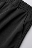 Colarinho com capuz básico preto casual sólido manga longa duas peças