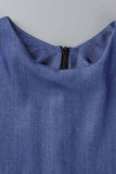 Vestido de manga corta con cuello en O de patchwork sólido informal azul marino Vestidos