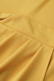 Vestidos amarelos casuais elegantes sólidos patchwork assimétrico com decote em O irregular