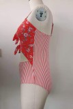 Красный сексуальный принт с открытой спиной и тонкими лямками Купальник больших размеров (с прокладками)