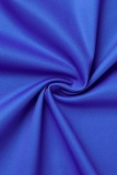 Azul Casual Estampa Listrada Borla Patchwork Decote V Plus Size Duas Peças