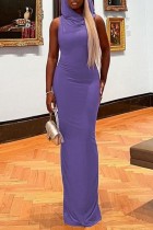 Purple Sexy Casual Solid Slit Hooded Collar Long Dress Dresses