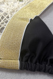 Costumi da bagno in patchwork con fasciatura solida sexy in oro nero