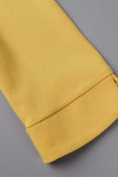 Vestidos amarelos casuais elegantes sólidos patchwork assimétrico com decote em O irregular