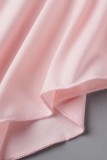 Roze sexy effen rugloze strapless onregelmatige jurkjurken
