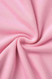 ピンク カジュアル ソリッド パッチワーク バックレス フード付き カラー ドレス