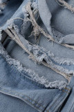 Blue Street Solid Zerrissene Make Old Patchwork Denim Jeans mit hoher Taille