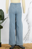Blue Street Solid Zerrissene Make Old Patchwork Denim Jeans mit hoher Taille