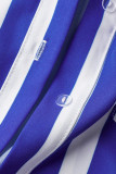 Colletto della camicia di base con stampa a righe casual blu manica corta due pezzi