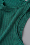 Чернильный зеленый сексуальный сплошной лоскутный разрез с круглым вырезом без рукавов из двух частей
