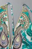 Kleur sexy vakantieprint patchwork backless halter A-lijn jurken