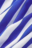 Blau Casual Striped Print Basic Hemdkragen Kurzarm Zweiteiler