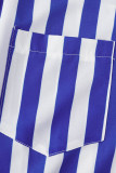 Синий Повседневный полосатый принт Классический воротник рубашки с коротким рукавом Из двух частей